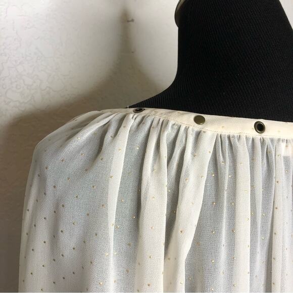 Amuse Society off white cream sheer gold polka dot grommet trim top size Small - Picture 9 of 14